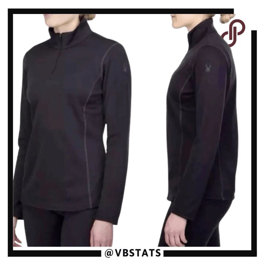 Spyder Women's Base Layer 1/4 Zip Performance Shirt Top Black Size Small‎